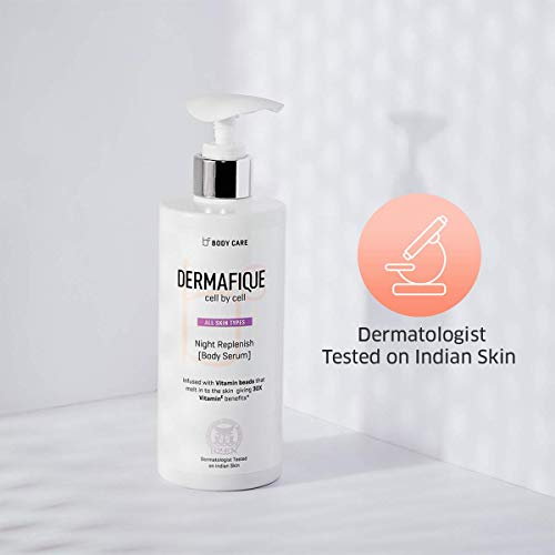Dermafique Night Replenish Body Serum, Body Lotion for All Skin Types, Night Regeneration, 30x Vitamin E, Deeply hydrates and moisturizes, Repairs Skin Cell Damage, dermatologist tested (300 ml)