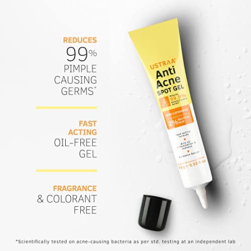 Ustraa Anti-Acne Spot Gel 15 ml - set of 2 - Reduces 99.9% Pimple-causing Germs, Dermatologically Tested, with Neem & Vitamin B3, Lightweight, Oil-free, Works Directly on Acne, Reduces Acne & Redness