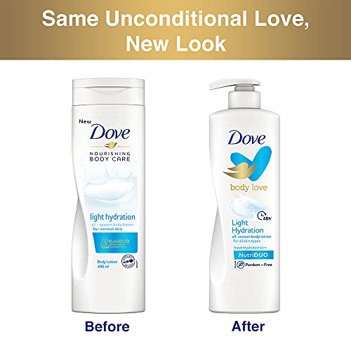 Dove Body Love Light Hydration Body Lotion For All Skin Types Paraben Free, 48hrs Moisturisation with Plant Based moisturiser, Fresh Hydrated Skin 400ml