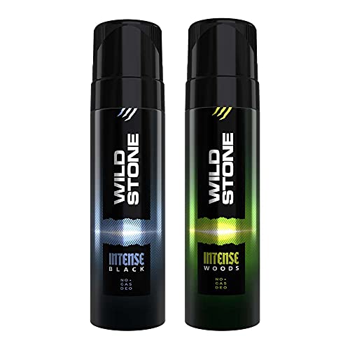 Wild Stone Intense Black and Woods No Gas Body Deodorants for Men, Long Lasting Deo, Pack of 2 (120ml each)