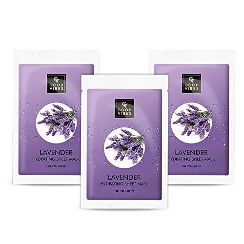 Good Vibes Lavender Hydrating Sheet Mask (Pack of 3) | Lightweight Hydrating Moisturizing Softening Face Serum Sheet Mask For All Skin Types | No Animal Testing