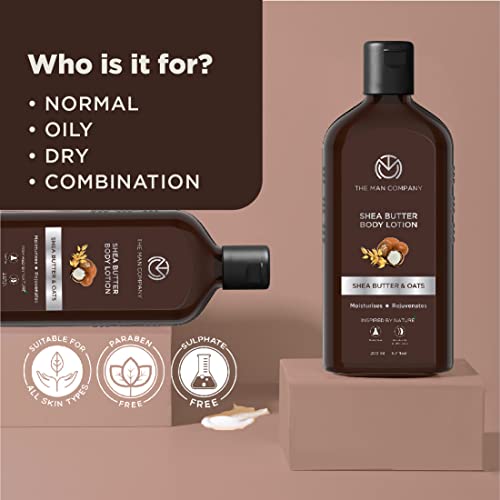 The Man Company Body Lotion For Extra Dry Skin | Shea Butter & Oats | 24 Hours Moisturising | Absorbs Quickly | Rejuvenates & Uplifts | SLS & Paraben-Free - 200ml
