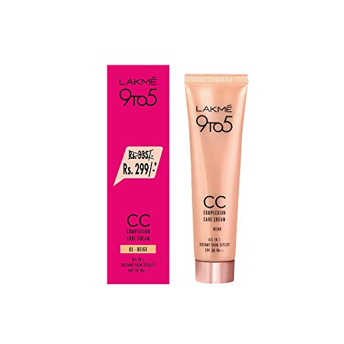 Lakme 9 To 5 Complexion Care Cc Face Cream, Beige Spf 30, Conceals Dark Spots & Blemishes, 30 g