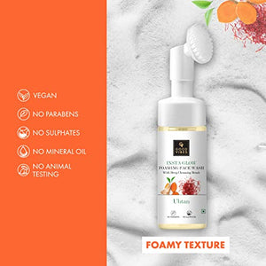 Good Vibes Ubtan Insta Glow Foaming Face Wash With Deep Cleansing Brush, 150 ml | Brightening Cleanser For All Skin Types | With Turmeric, Saffron, Vitamin B3 | No Parabens, Sulphates & Mineral Oil