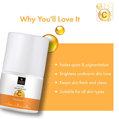 Good Vibes Vitamin C Glow Deodorant Roll On, 50 ml | Fresh & Bright Underarms Naturally With Orange & Kakadu Plum | Controls Sweat & Odour | No Parabens, Sulphates, Silicones, Pthalate & Alcohol