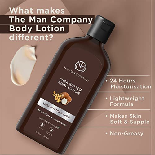 The Man Company Body Lotion For Extra Dry Skin | Shea Butter & Oats | 24 Hours Moisturising | Absorbs Quickly | Rejuvenates & Uplifts | SLS & Paraben-Free - 200ml