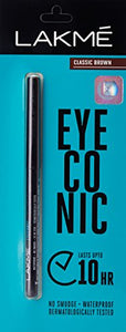 Lakme Eyeconic Kajal, Classic Brown Colour, Matte Kohl Liner in a Twist Up Pencil - Waterproof, Smudge Proof & Long Lasting Eye Makeup, 0.35 g
