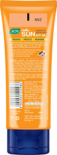 Joy Hello Sun Sunblock & Anti Tan Lotion Sunscreen SPF 40 PA+++,120ml