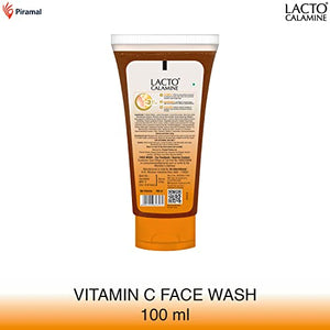Lacto Calamine Vitamin C face wash with Aloe Vera & Niacinamide for bright and glowing skin| Exfoliates skin, reduces pigmentation, No parabens, no sulphates – (100 ml * pack of 2), Orange