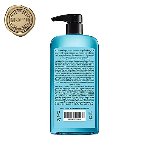 Pears Pure & Gentle Mint Extract Body Wash With Glycerin , Dermatogically Tested,, 100% Soap Free Shower gel,Imported,500 ml (Free Loofah)