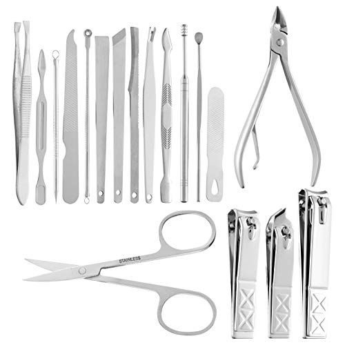 Beauté Secrets Manicure Kit, Pedicure Tools for Feet, Nail Clipper, Ear Pick Tweezers, Manicure Pedicure kit for Women and Men, 18 Pieces, Brown