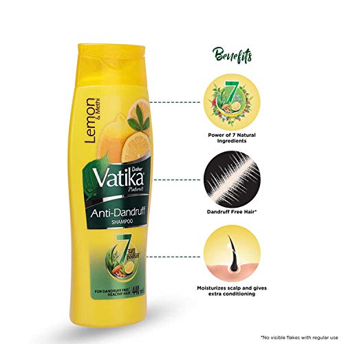 Dabur Vatika Anti Dandruff Shampoo, with Lemon & Methi for Dandruff Free Hair - 440ml
