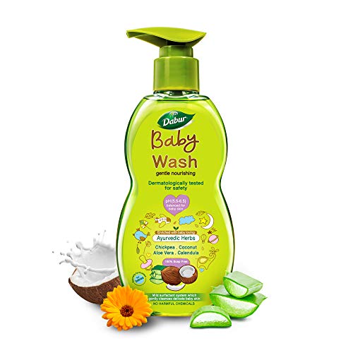 Dabur Baby Wash: pH 5.5 balanced with No Harmful Chemicals & Tear Free Formula |Contains Aloe Vera & Calendula |Hypoallergenic & Dermatologically Tested with No Paraben & Phthalates - 500 ml