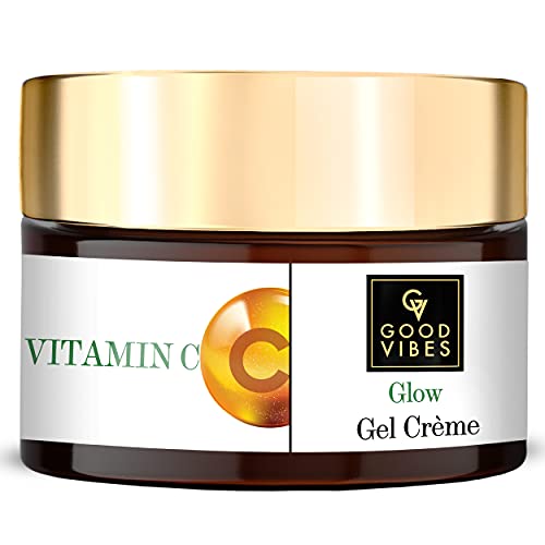Good Vibes Vitamin C Glow Gel Creme, 50 g Skin Brightening Hydrating Moisturizing Face Cream for All Skin Types, Rich in Antioxidants & Helps Reduce Dark Spots, No Parabens & Sulphates