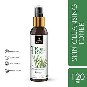 Good Vibes Tea Tree Skin Cleansing Toner 120 ml, Hydrating Light Weight Anti Acne Moisturizing Face Toner for All Skin Types, Natural, No Alcohol, Parabens & Sulphates, No Animal Testing