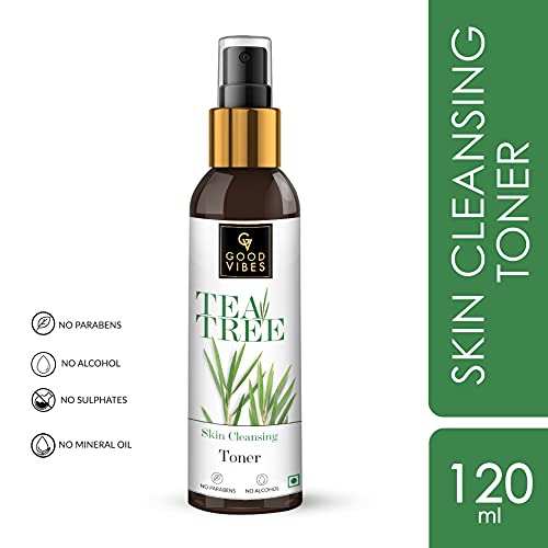 Good Vibes Tea Tree Skin Cleansing Toner 120 ml, Hydrating Light Weight Anti Acne Moisturizing Face Toner for All Skin Types, Natural, No Alcohol, Parabens & Sulphates, No Animal Testing
