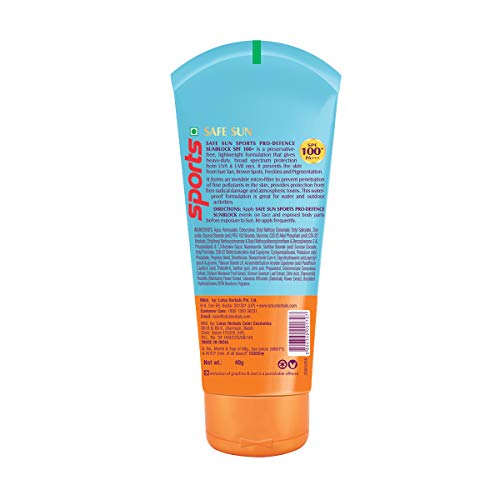 Lotus Herbals Safe Sun Sports Pro-Defence Cream Sunblock SPF 100+, Pa+++, 40 g