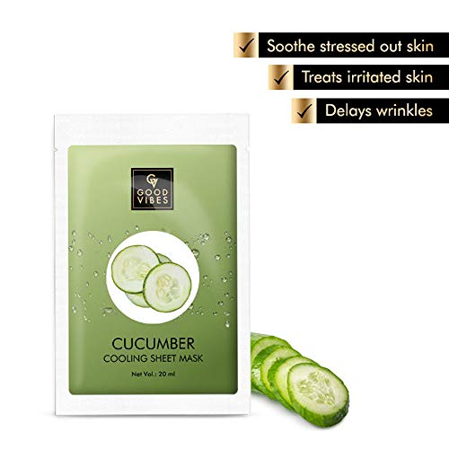 Good Vibes Cucumber Cooling Sheet Mask (Pack of 3) | Lightweight Hydrating Moisturizing Softening Face Serum Sheet Mask For All Skin Types | No Animal Testing