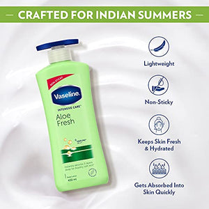 Vaseline Intensive Care Aloe Fresh Hydrating Body Lotion 400 ml, Daily Moisturizer for Dry Skin, Gives Non-Greasy, Glowing Skin - For Men & Women