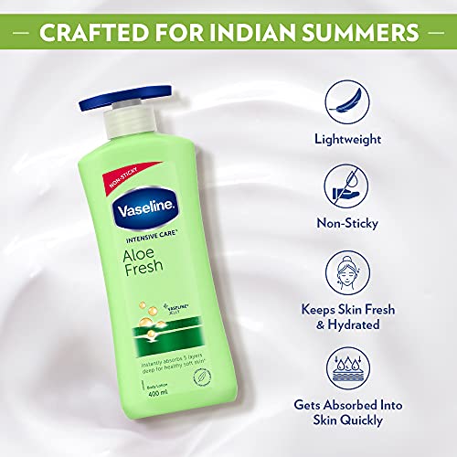 Vaseline Intensive Care Aloe Fresh Hydrating Body Lotion 400 ml, Daily Moisturizer for Dry Skin, Gives Non-Greasy, Glowing Skin - For Men & Women