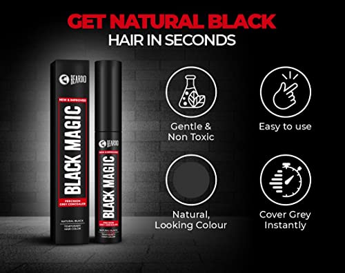 Beardo Black Magic Precision Grey Concealer | Temporary Hair Color | Natural Black |Covers grey hair instantly | Color Grey hair | With applicator, 5 ml