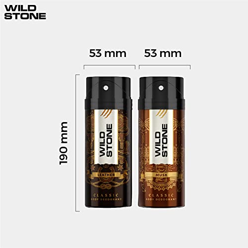 Wild Stone Classic Leather and Musk Body Deodorants for Men, Pack of 2 (225ml each)