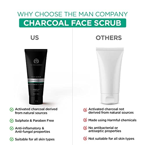 The Man Company Charcoal Tan Removal Face Scrub for Glowing Skin | Anti Acne, Blackhead Remover for Oily Skin, 75 Gm