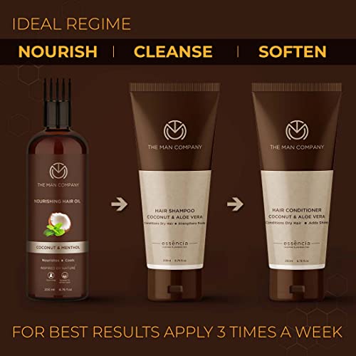 The Man Company Coconut Nourishing Hair Growth Oil with Menthol | For Thick, Soft and Strong Hair | Reduces Hair Fall | Comb Applicator Bottle for Men and Women - 200ml