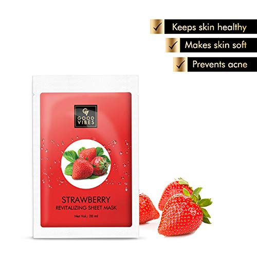 Good Vibes Strawberry Revitalizing Sheet Mask (Pack of 3) | Lightweight Hydrating Moisturizing Softening Face Serum Sheet Mask For All Skin Types | No Animal Testing