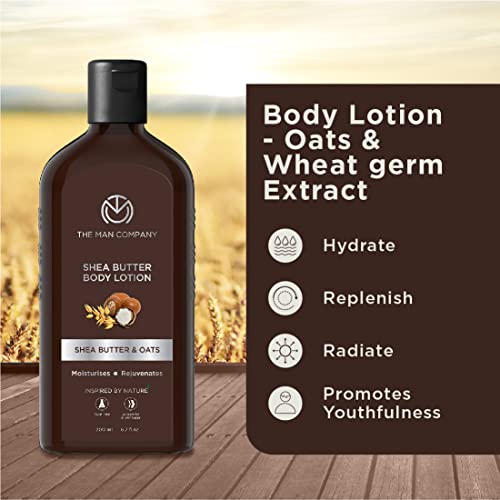 The Man Company Body Lotion For Extra Dry Skin | Shea Butter & Oats | 24 Hours Moisturising | Absorbs Quickly | Rejuvenates & Uplifts | SLS & Paraben-Free - 200ml