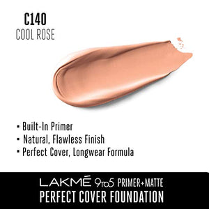 Lakme 9To5 Primer + Matte Perfect Cover Foundation, C140 Cool Rose, 25 ml