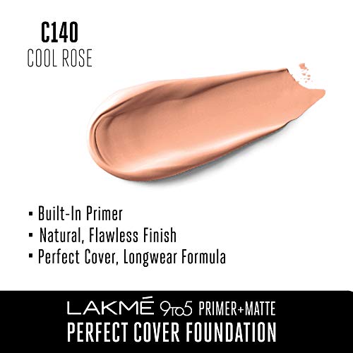 Lakme 9To5 Primer + Matte Perfect Cover Foundation, C140 Cool Rose, 25 ml