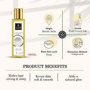 Good Vibes 100% Pure Coconut Cold Pressed Hair Oil, 200 ml, Carrier Oil For Hair Strengthening, Helps Reduce Breakage & Split Ends, Suited For All Hair Types, No Alcohol, Parabens & Sulphates