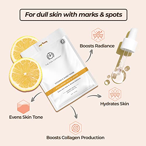 The Man Company Vitamin C Sheet Mask with Hyaluronic Acid & Lemon | Boosts Collagen, Brightening | Improves Skin Tone, Deep Cleanses & Removes Excess Oil - 25ml*2