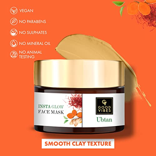 Good Vibes Ubtan Insta Glow Face Mask, 50 g | Brightening, Cleansing, Smoothening Face Pack For All Skin Types | With Turmeric, Saffron, Sunflower Seed Oil | No Parabens, Sulphates & Mineral Oil