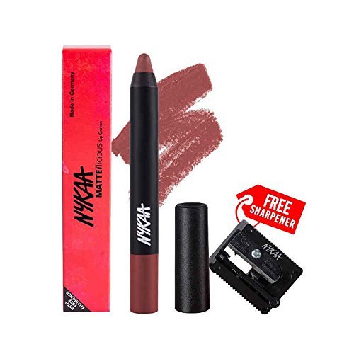 Nykaa MATTE-ilicious Lip Crayon - Jade Rose (2.8gm) shade No 11 With Prove Your Point Cosmetic Sharpener