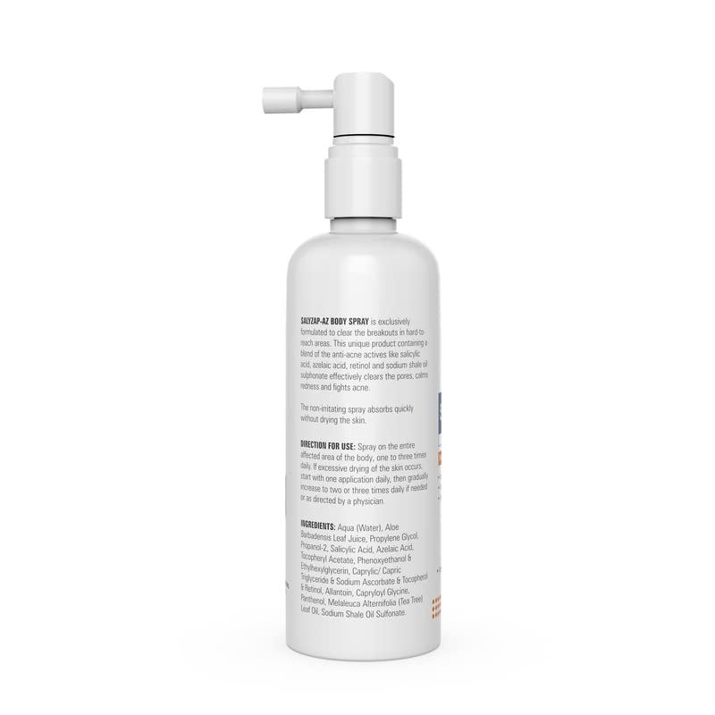 Fixderma Salyzap-AZ Body Acne Treatment spray | For Acne on body parts like Back, Upper arms | Acne breakouts | Acne Scars | Non-greasy Spray | Paraben free | Unclog Pores, 100ml