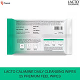 Lacto Calamine Daily Cleansing Face Wipes with Aloe Vera, Cucumber and Vitamin E, White, Pack of 2, 50 Count