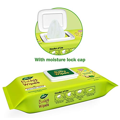 Dabur Baby Wipes: pH 5.5 balanced with Moisture Lock Cap| Contains Aloe Vera & Amba Haldi |with No Parabens & Phthalates - 80 Wipes X Pack of 2