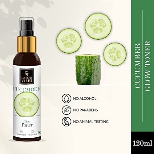 Good Vibes Cucumber Glow Toner 120 ml, Hydrating Pore Tightening Moisturizing Revitalising Face Spray Toner for All Skin Types, Natural, No Alcohol, Parabens & Sulphates, No Animal Testing