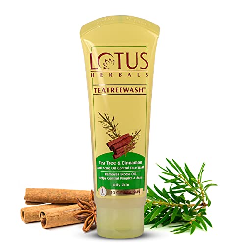 Lotus Herbals Teatreewash Face Wash | with Tea Tree Oil & Cinnamon | Anti Acne | Oil Control | For Oily Skin | 120ml