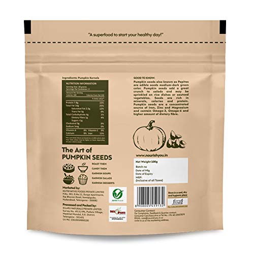 Nourish You Organic Pumpkin Seeds 100 gm (Each) | Raw Pumpkin Seeds Protein and Fiber Rich Superfood | Healthy Snack Immunity Booster (Pack of 1)