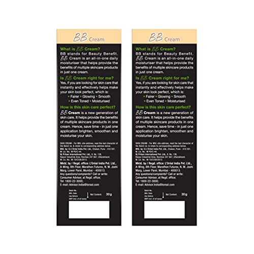 Garnier Skin Naturals BB Cream, (Pack of 2) 30 gm + 30 gm, Beige