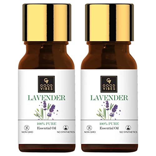 Good Vibes 100% Pure Lavender Essential Oil, 5 ml (Pack of 2) | Naturally Detoxifies and Rejuvenates Skin, Stimulates Hair Growth, Suitable For All Skin & Hair Types, No Alcohol, Parabens & Sulphates