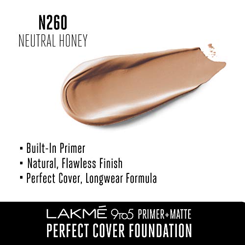 Lakme 9To5 Primer + Matte Perfect Cover Foundation, N260 Neutral Honey, 25 ml