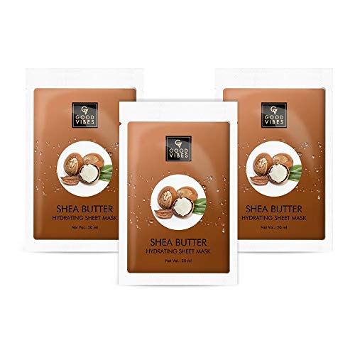Good Vibes Shea Butter Hydrating Sheet Mask (Pack of 3) | Lightweight Hydrating Moisturizing Softening Face Serum Sheet Mask For All Skin Types | No Animal Testing
