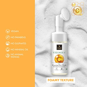 Good Vibes Vitamin C Glow Foaming Face Wash With Deep Cleansing Brush, 150 ml Non-Drying Brightening Face Cleanser For Clear Skin | No Parabens, No Sulphates, No Animal Testing