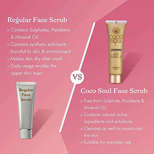 Coco Soul Face Scrub | With Coconut, Sandalwood & Ayurveda |Gentle Exfoliation, Deep Pore Cleansing, Revitalizing  & Tan Removal| Silicones, Mineral Oil, Paraben & Sulphate Free | Vegan | 100g