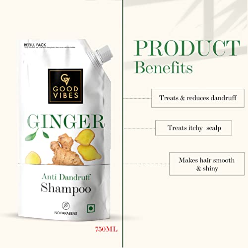 Good Vibes Ginger Anti Dandruff Shampoo Refill Pack (750 ml)