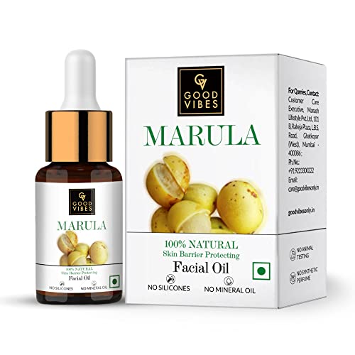 Good Vibes 100% Natural Marula Skin Barrier Protecting Facial Oil, 10 ml | Lightweight Nourishing Hydrating Formula For All Skin Types | Soft Glowing Skin Naturally | No Parabens & Sulphates